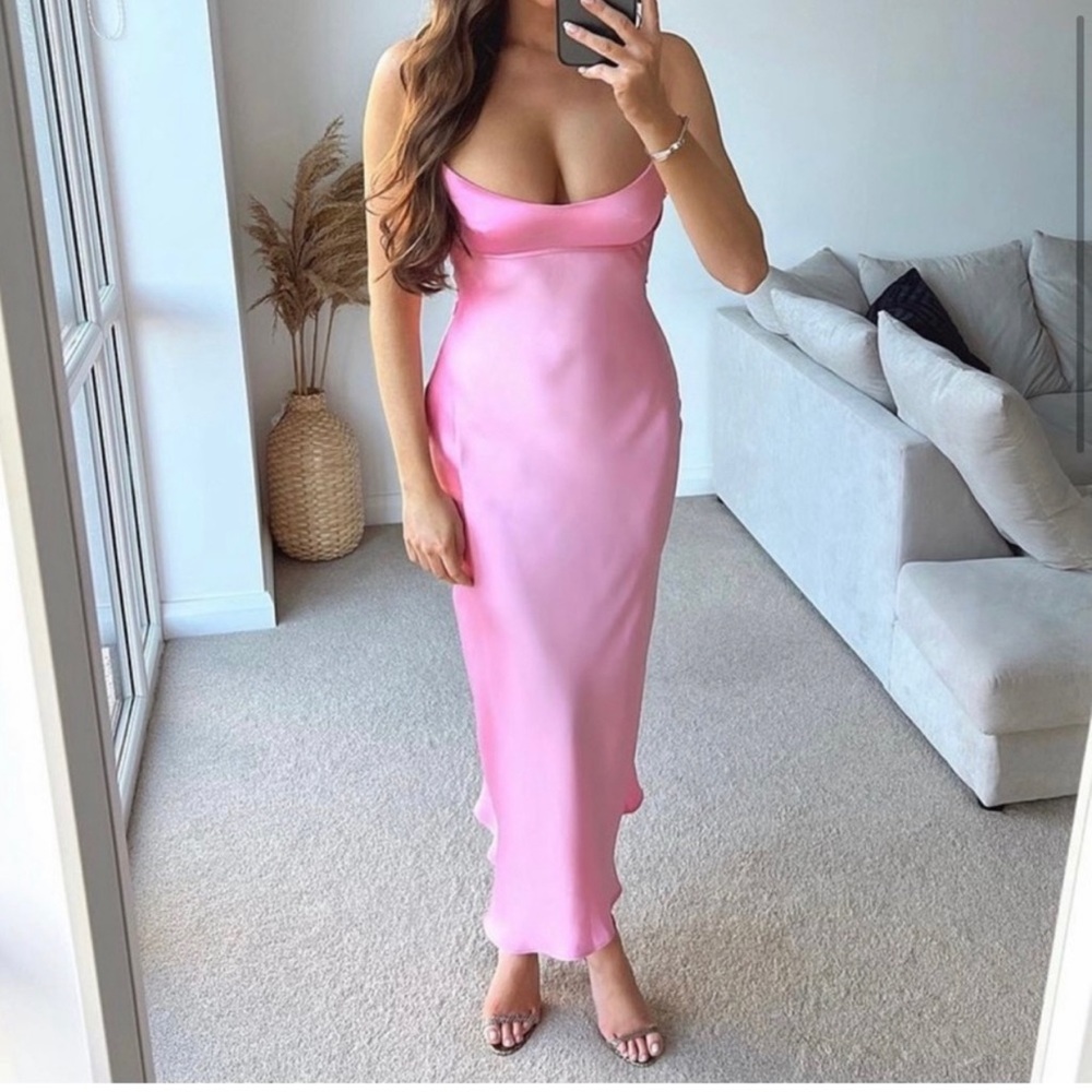 Zara Pink Satin Slip Dress - Picture 6 of 12